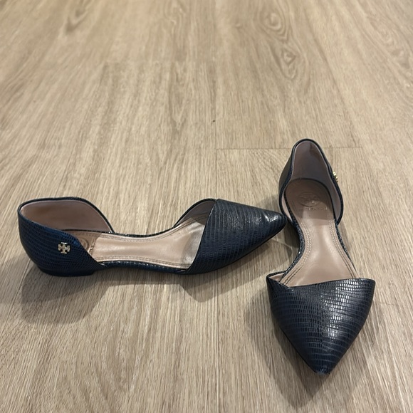 Tory Burch Navy lizard Embossed Viv D’orsay Flats - Picture 3 of 3